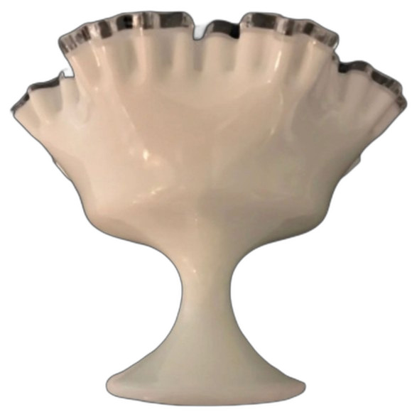 Milk Glass Silver Crest Ruffled Edge Bowl Vintage - Picture 1 of 3